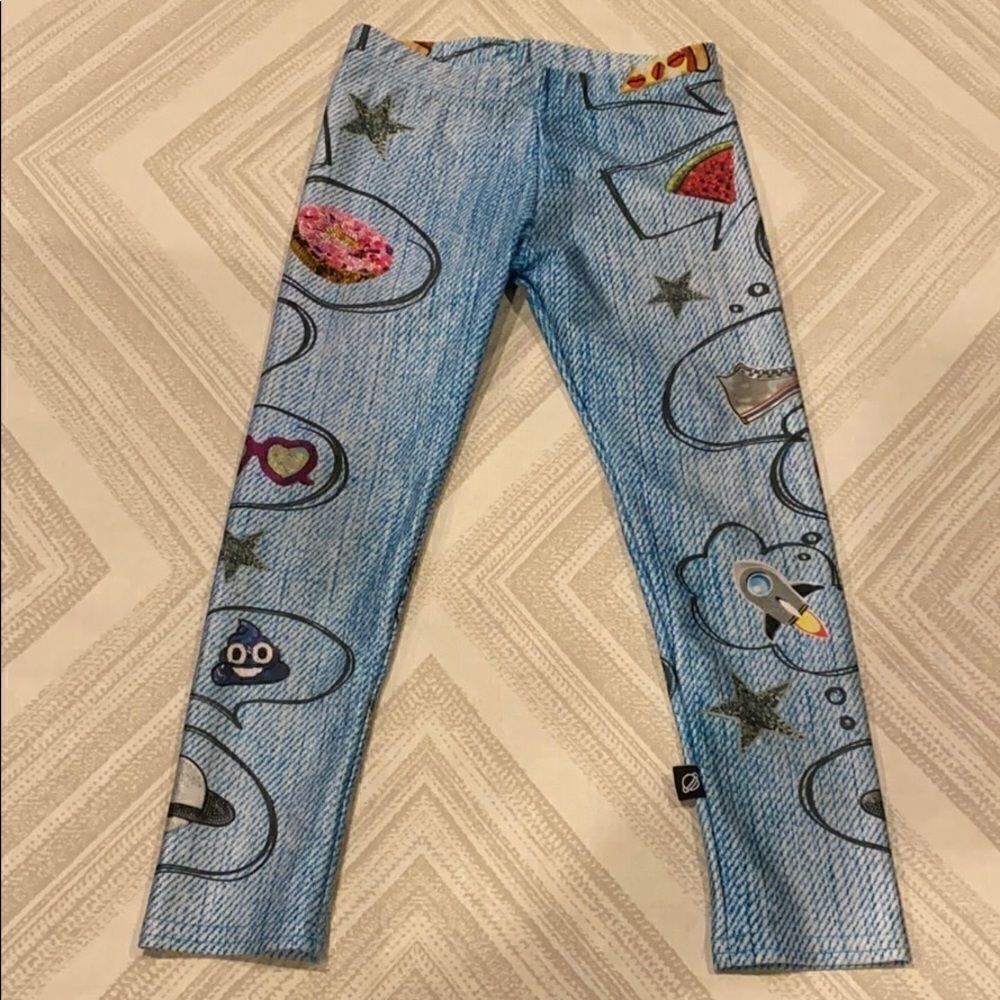 Terez Little Girls Denim w Patches Print Leggings